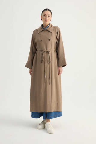 Apoletli Kruvaze Trençkot Vizon - 5