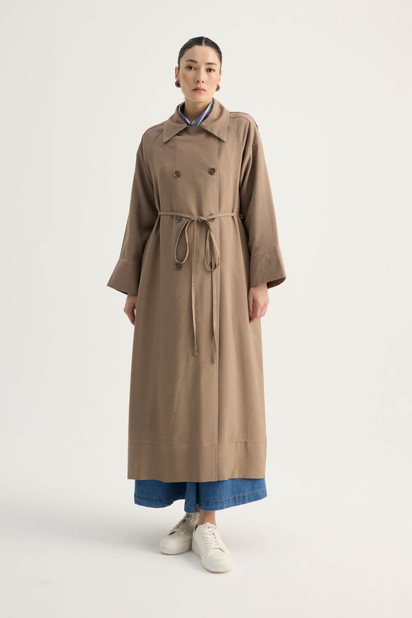 Apoletli Kruvaze Trençkot Vizon - 5