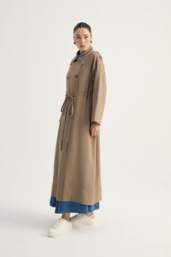 Apoletli Kruvaze Trençkot Vizon - 6