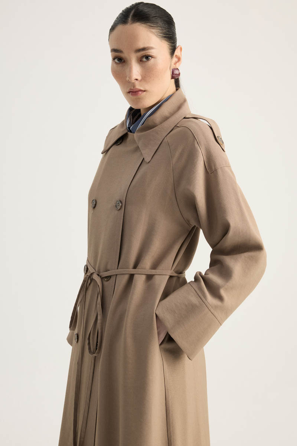 Apoletli Kruvaze Trençkot Vizon - 8