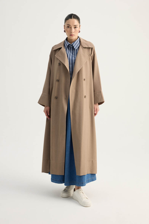 Apoletli Kruvaze Trençkot Vizon - 10