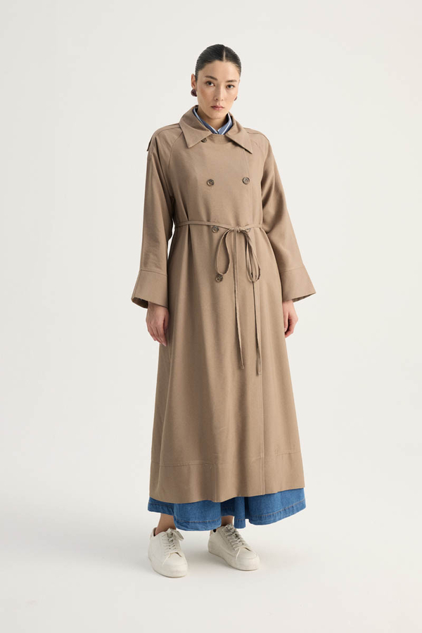 Apoletli Kruvaze Trençkot Vizon - 4