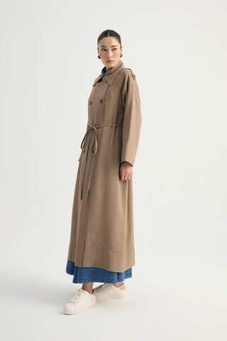 Apoletli Kruvaze Trençkot Vizon - 6