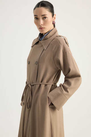 Apoletli Kruvaze Trençkot Vizon - 8