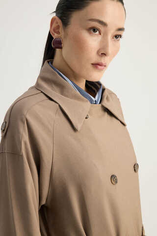 Apoletli Kruvaze Trençkot Vizon - 9