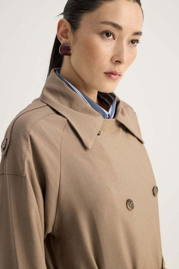 Apoletli Kruvaze Trençkot Vizon - 9