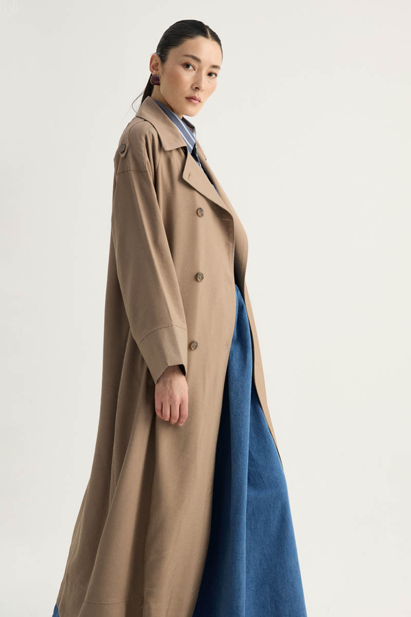 Apoletli Kruvaze Trençkot Vizon - 11