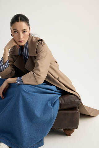 Apoletli Kruvaze Trençkot Vizon - 12