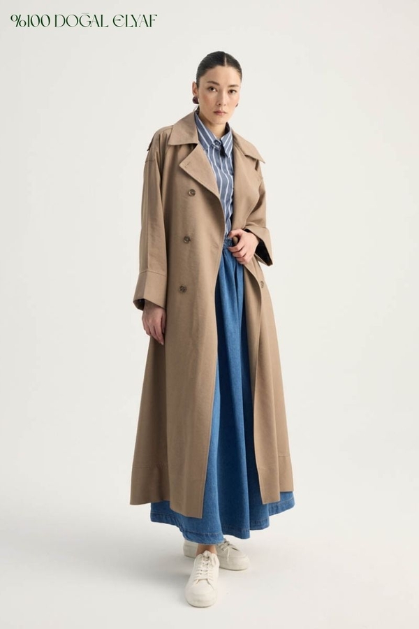 Apoletli Kruvaze Trençkot Vizon - 1