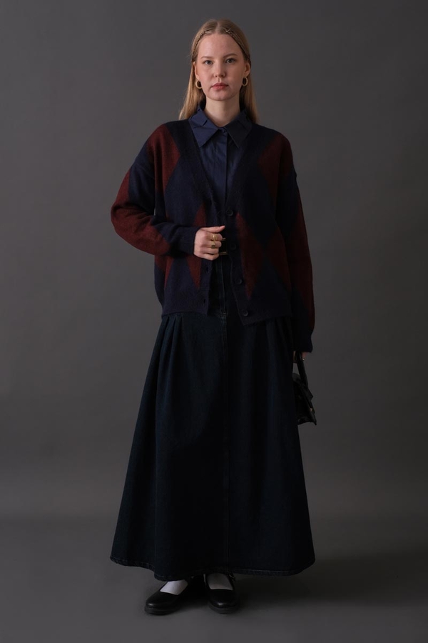 Argyle Pattern Cardigan Navy - 2