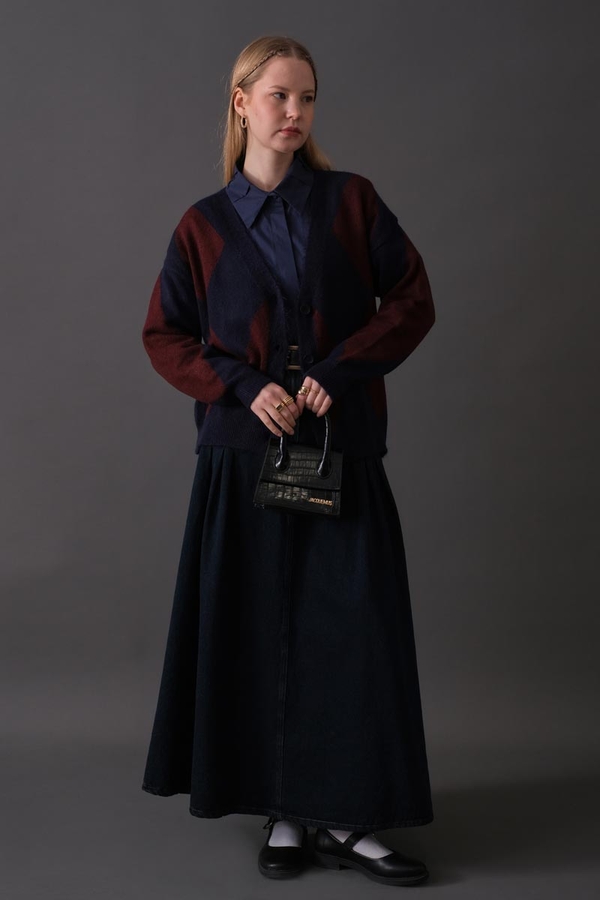 Argyle Pattern Cardigan Navy - 3