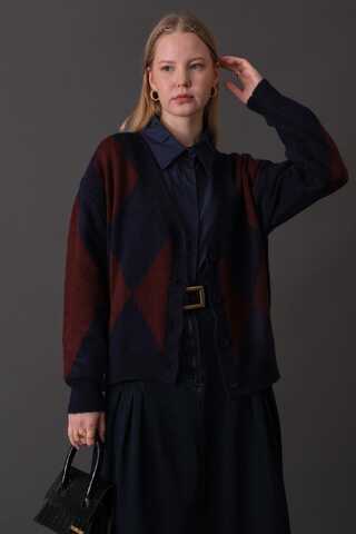 Argyle Pattern Cardigan Navy - 5