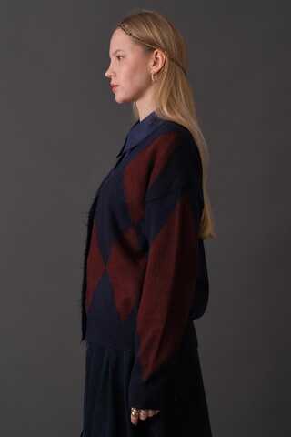 Argyle Pattern Cardigan Navy - 11