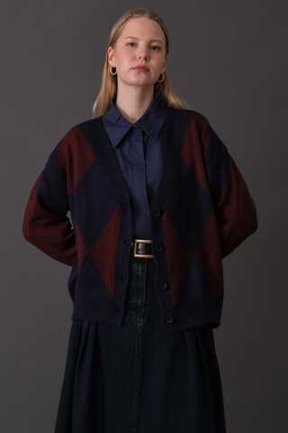 Argyle Pattern Cardigan Navy - 6