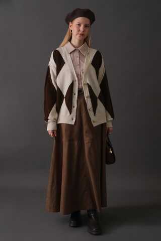 Argyle Pattern Cardigan Stone - 3