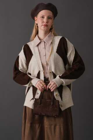Argyle Pattern Cardigan Stone - 6
