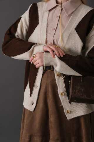 Argyle Pattern Cardigan Stone - 8
