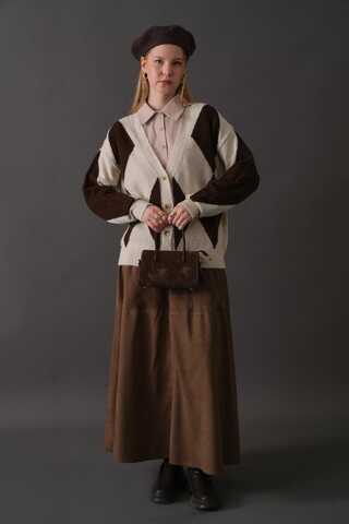 Argyle Pattern Cardigan Stone - 10