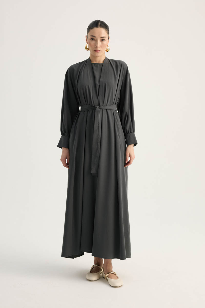 Arka Parçalı Abaya Takım Antrasit