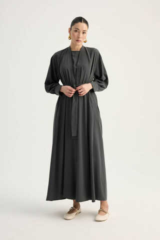 Arka Parçalı Abaya Takım Antrasit - 2