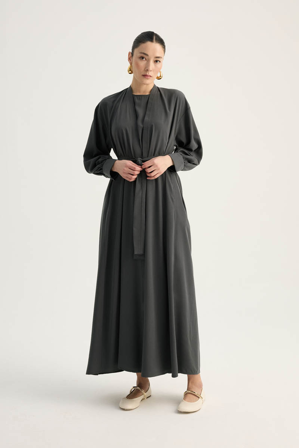 Arka Parçalı Abaya Takım Antrasit - 2