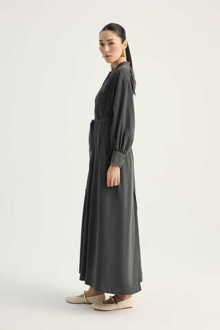 Arka Parçalı Abaya Takım Antrasit - 4