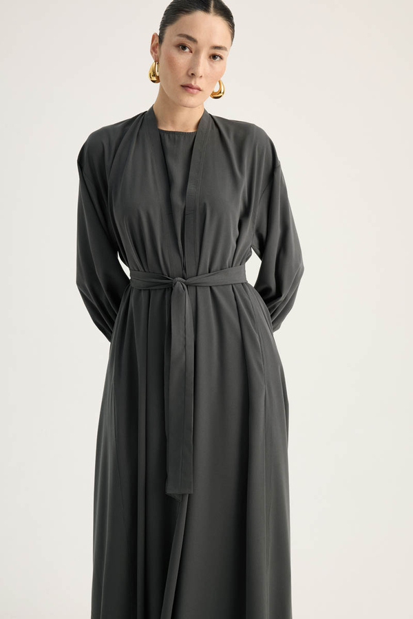 Arka Parçalı Abaya Takım Antrasit - 6