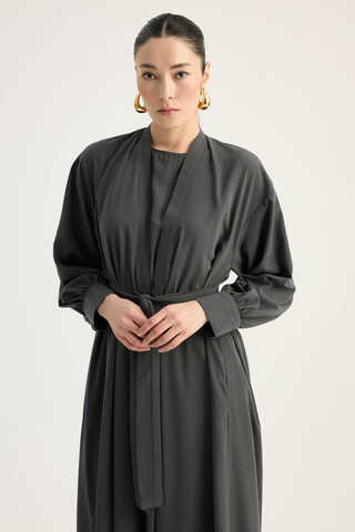Arka Parçalı Abaya Takım Antrasit - 7