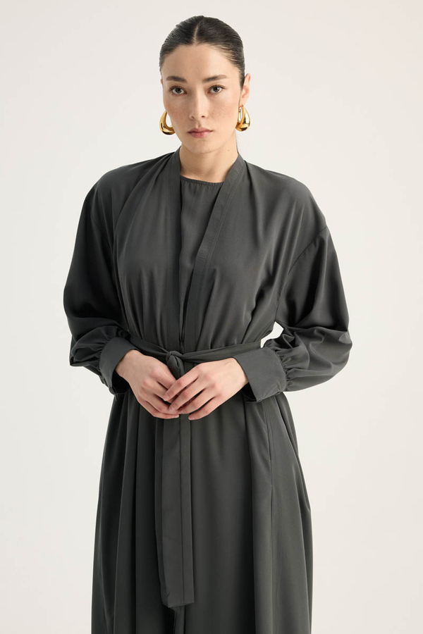 Arka Parçalı Abaya Takım Antrasit - 7