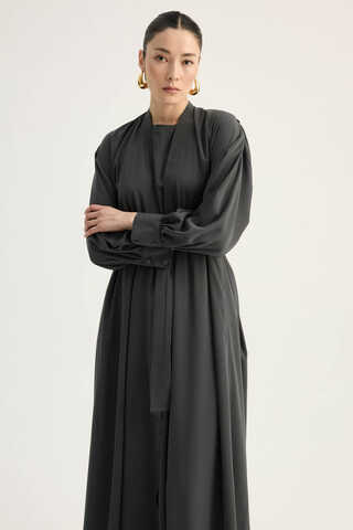 Arka Parçalı Abaya Takım Antrasit - 8