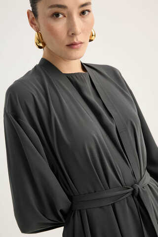 Arka Parçalı Abaya Takım Antrasit - 11