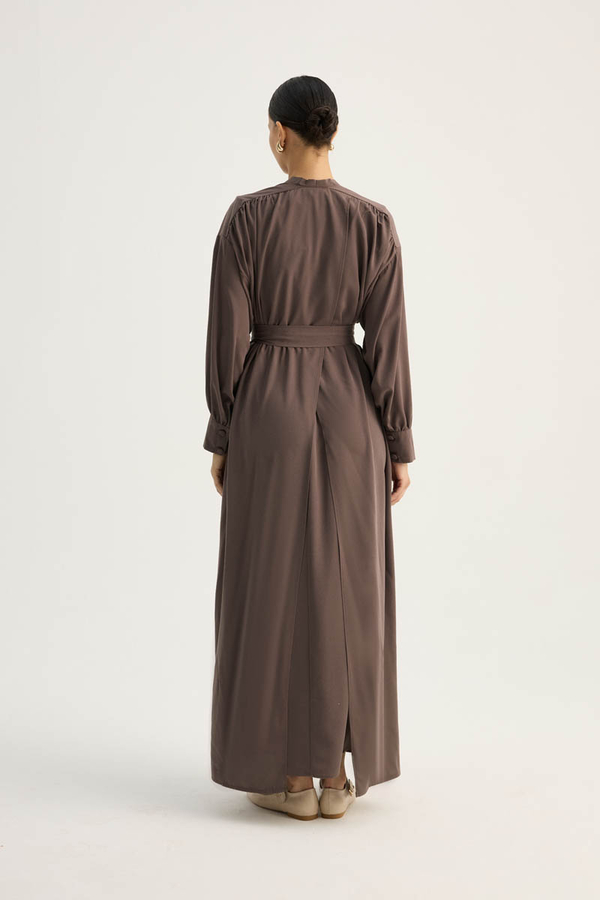 Arka Parçalı Abaya Takım Kahverengi - 11