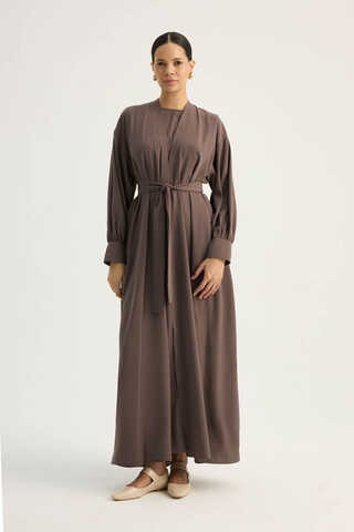 Arka Parçalı Abaya Takım Kahverengi - 3