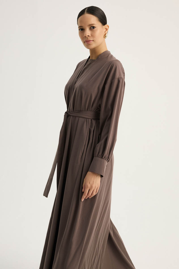 Arka Parçalı Abaya Takım Kahverengi - 4