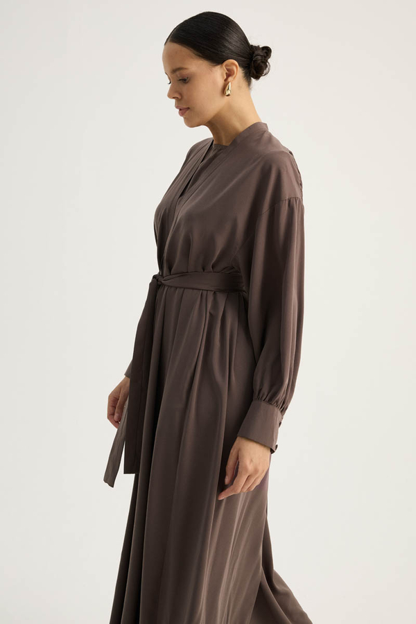 Arka Parçalı Abaya Takım Kahverengi - 9