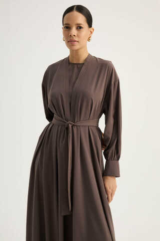 Arka Parçalı Abaya Takım Kahverengi - 6