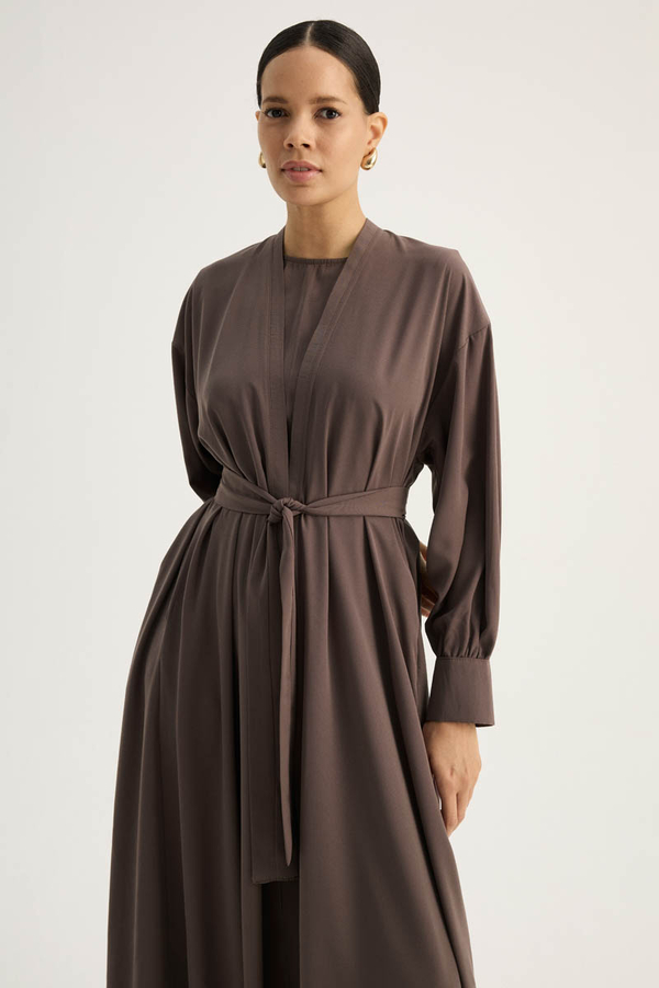 Arka Parçalı Abaya Takım Kahverengi - 6