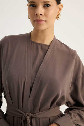 Arka Parçalı Abaya Takım Kahverengi - 10