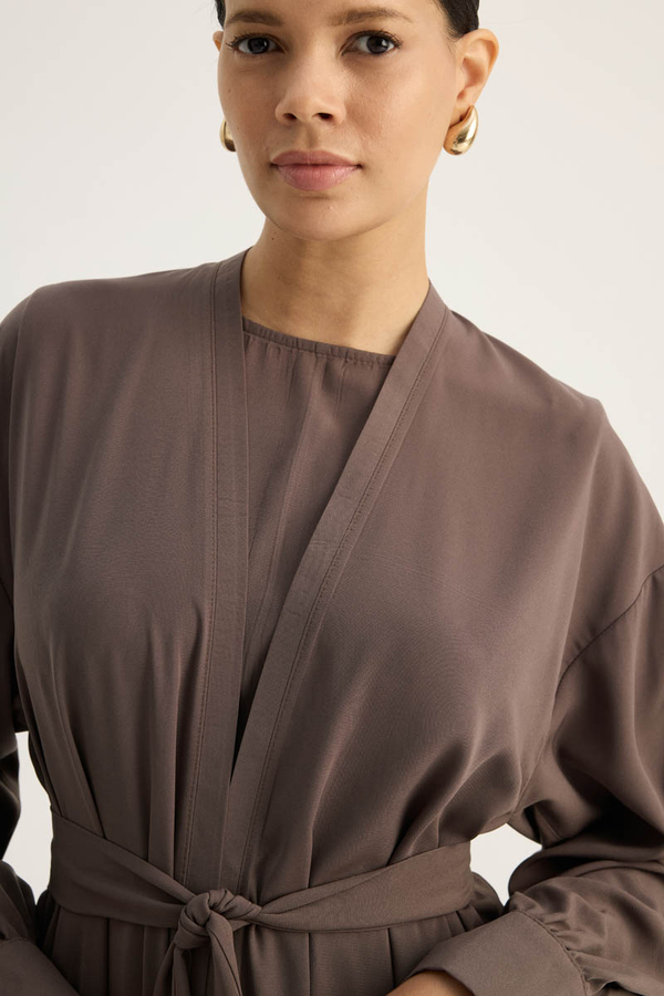 Arka Parçalı Abaya Takım Kahverengi - 10