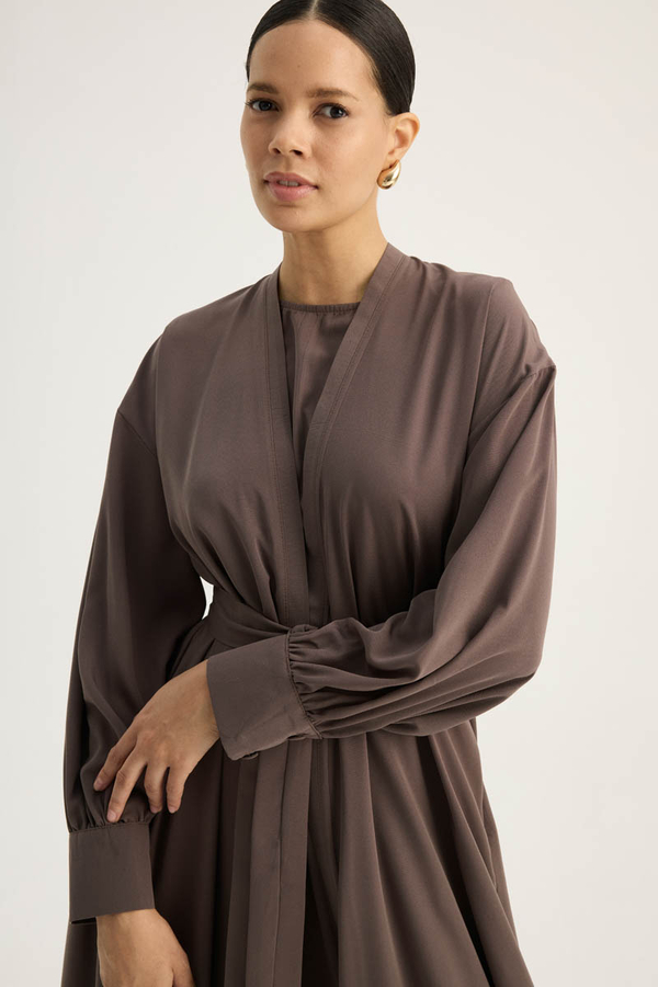 Arka Parçalı Abaya Takım Kahverengi - 8