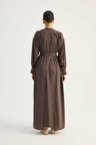 Arka Parçalı Abaya Takım Kahverengi - 12