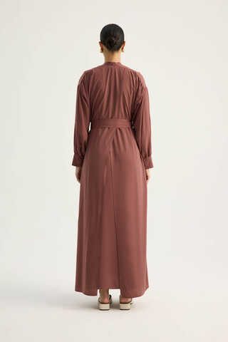 Arka Parçalı Abaya Takım Kiremit - 12