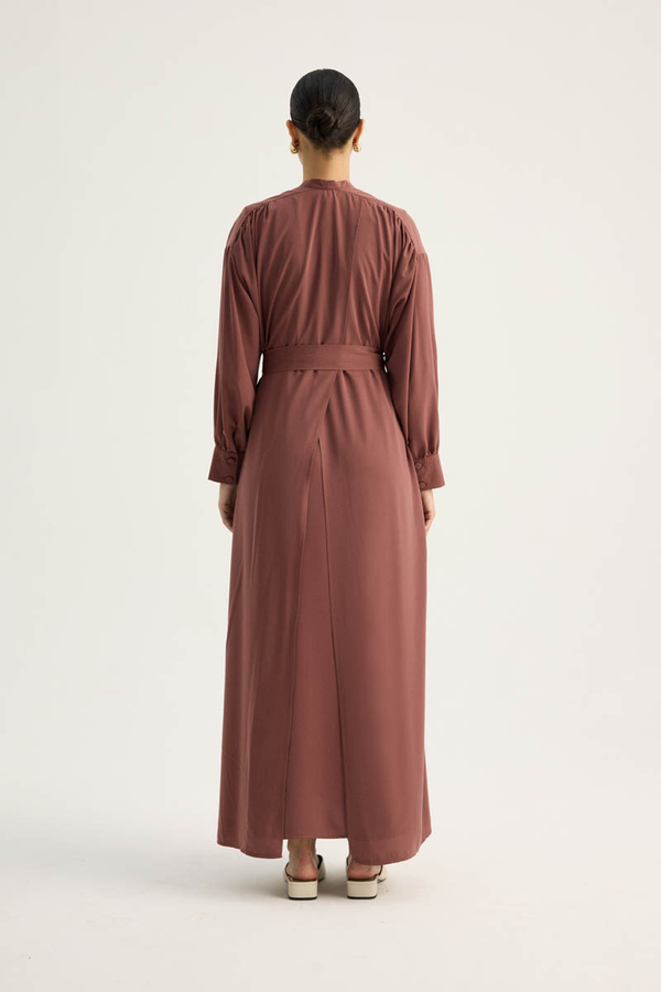 Arka Parçalı Abaya Takım Kiremit - 12