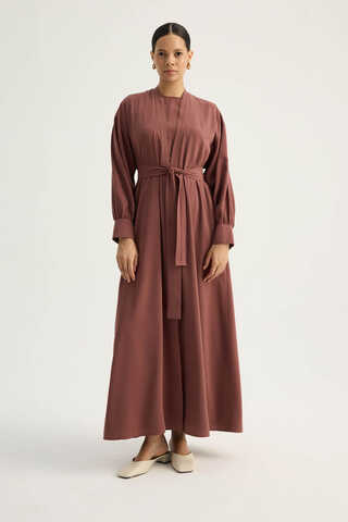 Arka Parçalı Abaya Takım Kiremit - 2