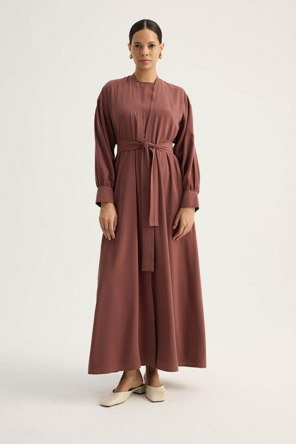 Arka Parçalı Abaya Takım Kiremit - 2