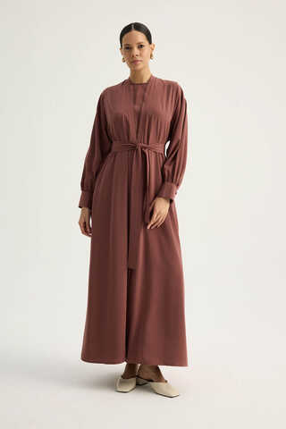 Arka Parçalı Abaya Takım Kiremit - 4