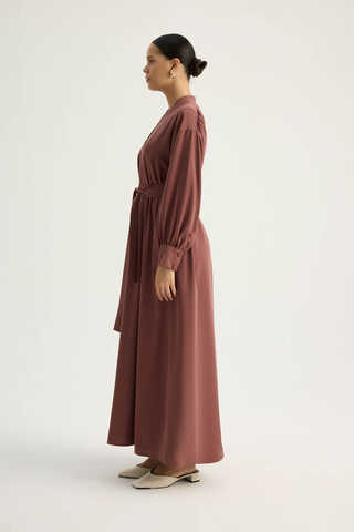 Arka Parçalı Abaya Takım Kiremit - 6