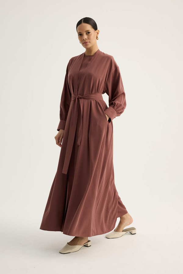 Arka Parçalı Abaya Takım Kiremit - 8