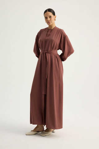 Arka Parçalı Abaya Takım Kiremit - 10