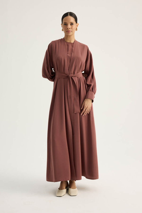 Arka Parçalı Abaya Takım Kiremit 